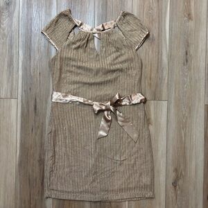 NWT  Teeze Me gold-toned cocktail dress textured pattern, cap sleeves, Size 13